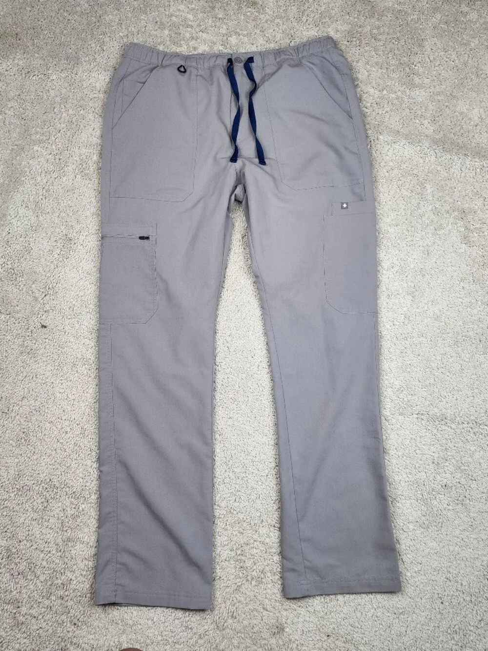 Figs Orange Scrub Pants Large Medical Workwear Drawstring Pockets Grey Loose USA